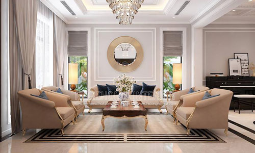  Thiết kế thi công nội thất phòng khách biệt thự Palm Garden